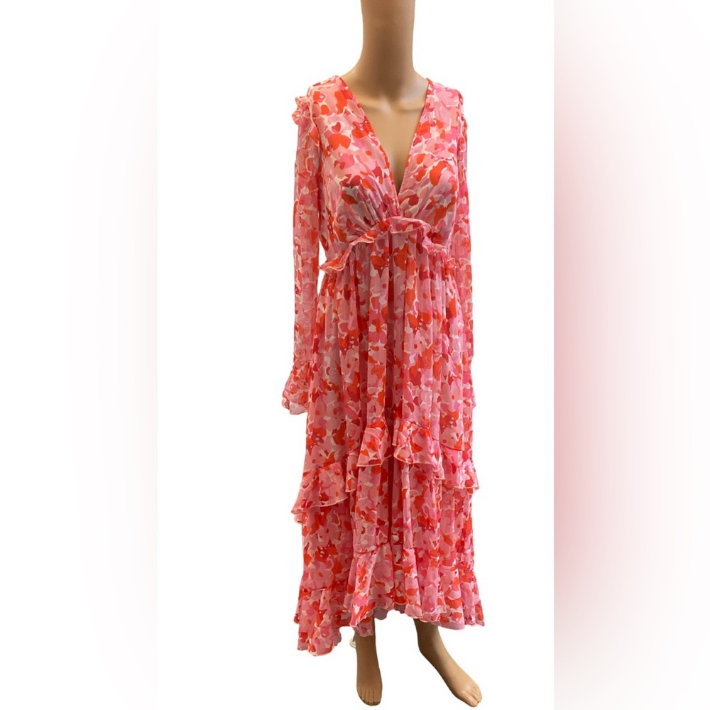 ASOS Style Cheat Long Sleeve Ruffle Midi Dress in Red Floral NWT Size 4